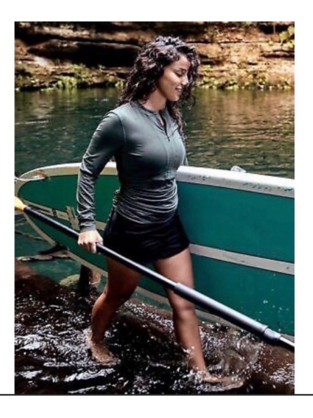 Athleta Ruched Half-Zip Tunic Rashguard Swim Top in Dark Green Small EUC